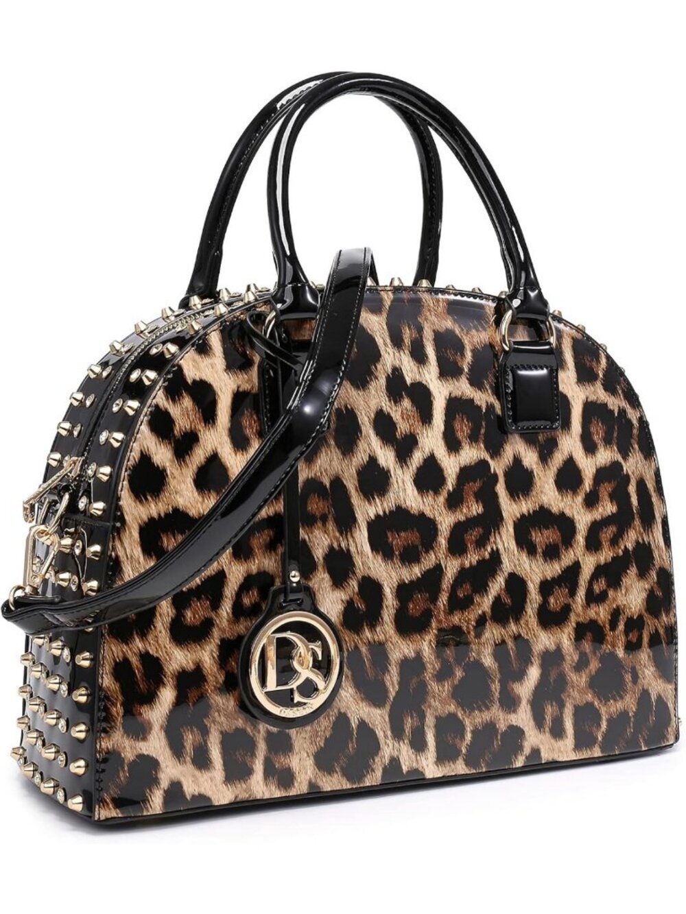 Stylish Patent Leather Dome Satchel Handbag | Structured Work Tote with Long